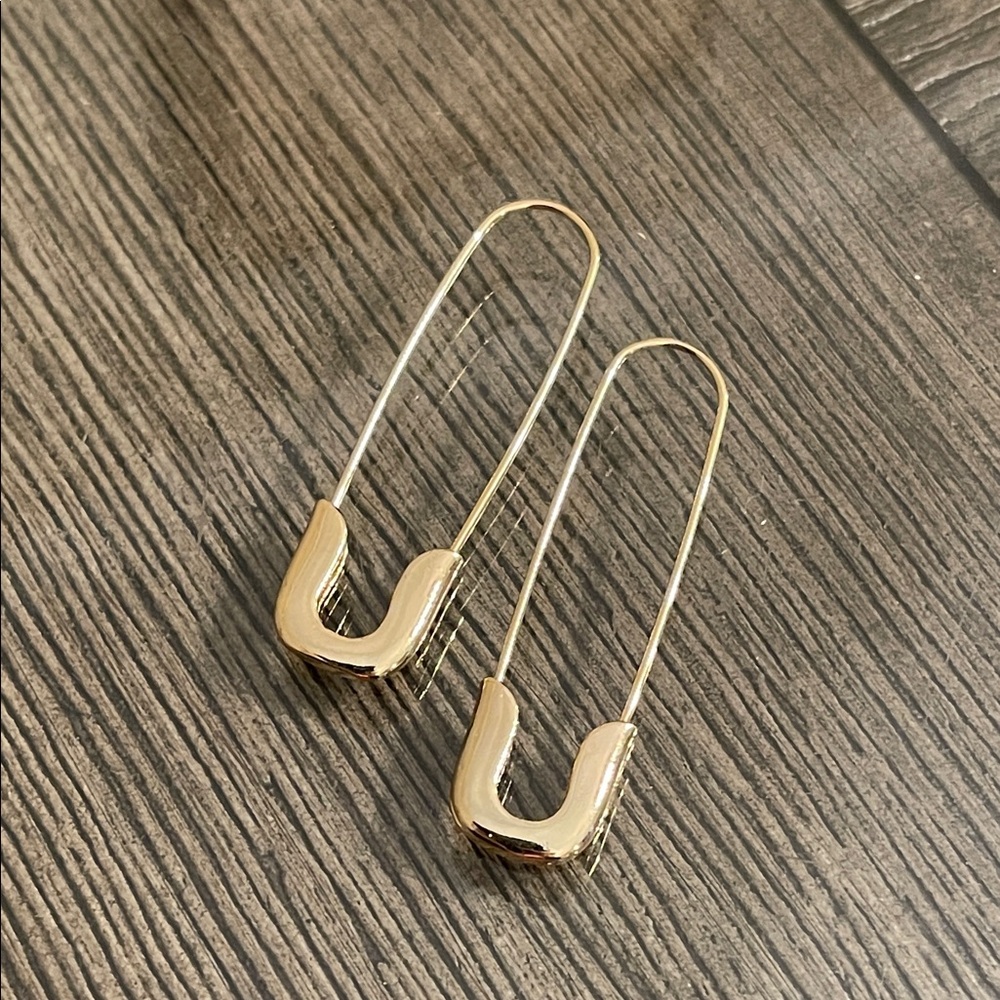 Trendy Gold-tone Metal Safety Pin Earrings